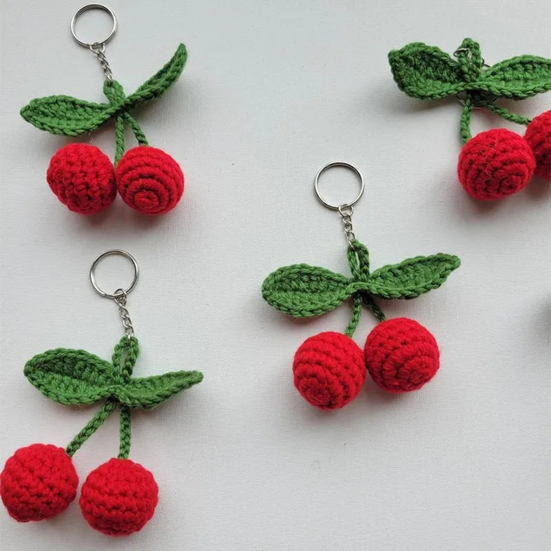 Crochet Cherry Keychain cute Charm & Handmade