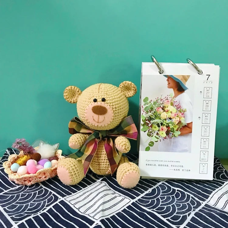 Lovely handmade bear doll Crochet toy gift, wool knitted doll birthday gift for children (finished product, non-DIY)