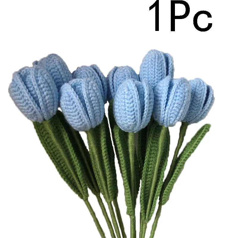 Handmade Crochet Tulip Bouquet – Wool Yarn Knitted Flowers for Home Decor & Mother’s Day Gifts