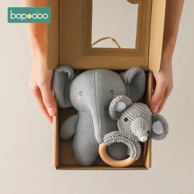 Elephant Stuff Plush Toy Handmade Crochet Wool Doll Baby Rattles