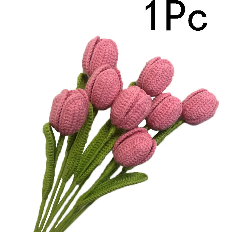 Handmade Crochet Tulip Bouquet – Wool Yarn Knitted Flowers for Home Decor & Mother’s Day Gifts