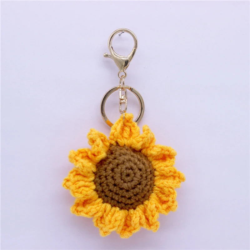 Creative Handmade Knitted Sunflower Keychain