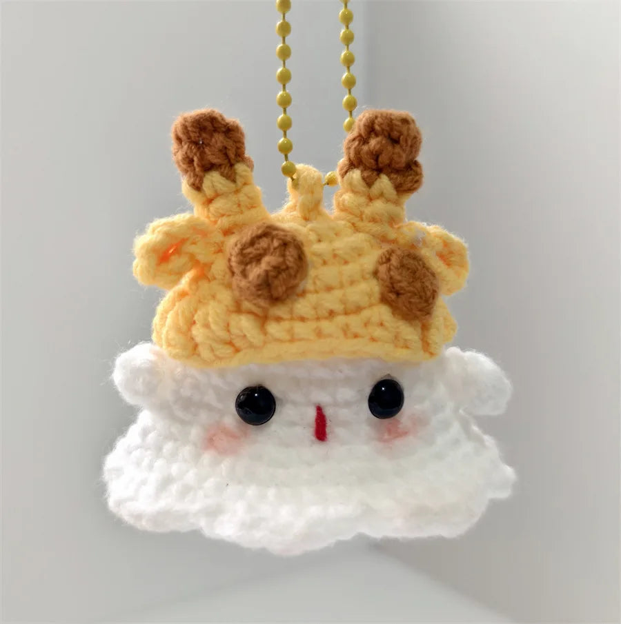 Creative Hand Knitting Ghost Keychain Pendant Halloween Home Decoration Funny Handmade Crochet Ghost Doll Ornament Gifts