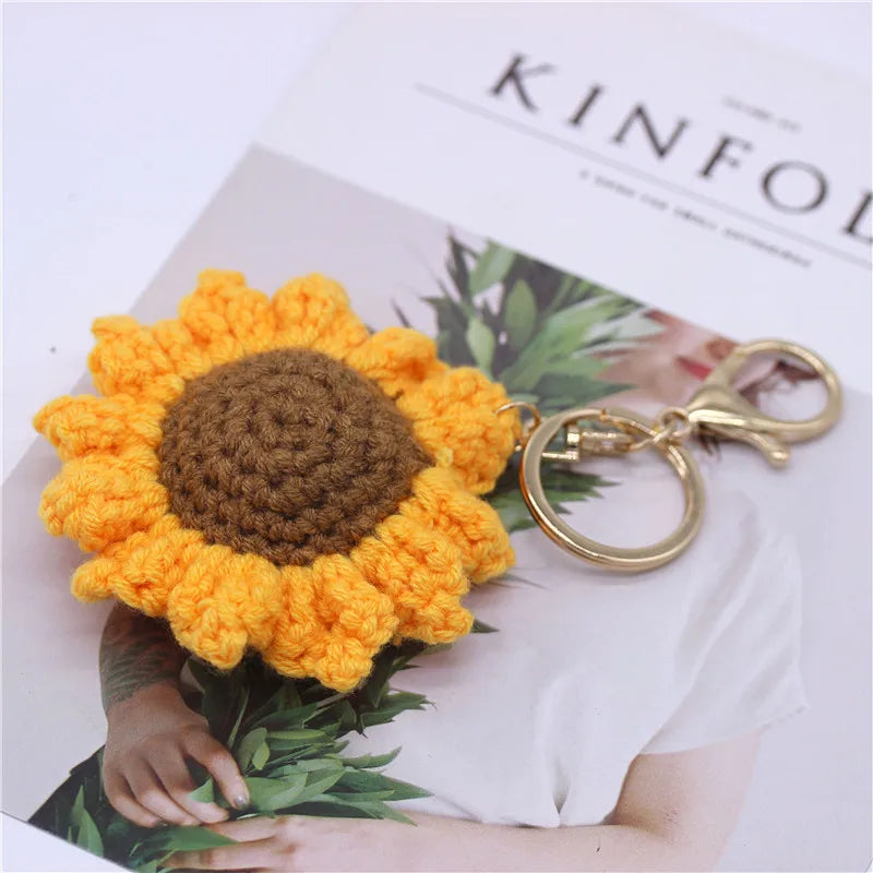 Creative Handmade Knitted Sunflower Keychain