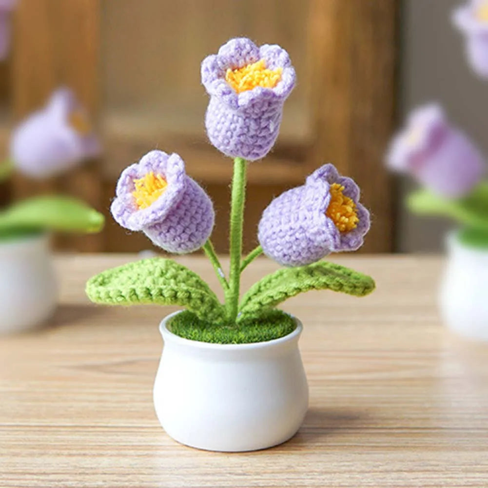 Handwoven Crochet Lily Valley Bonsai – Artificial Potted Flower for Desktop Decorations
