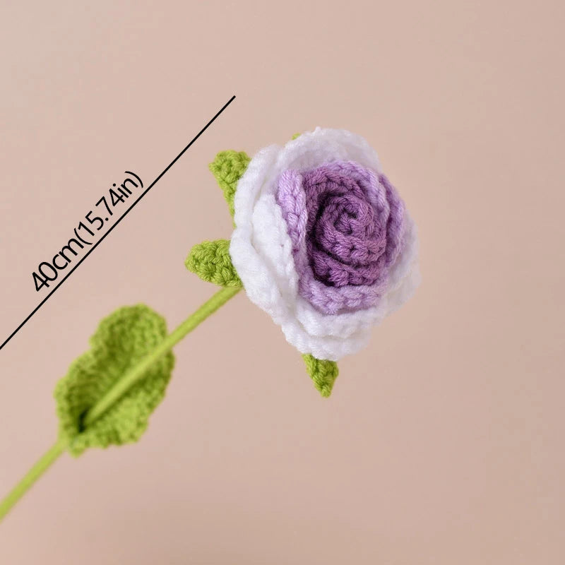 Hand-Knitted Crochet Rose Bouquet – Finished Simulation Flower for Home & Wedding Decor