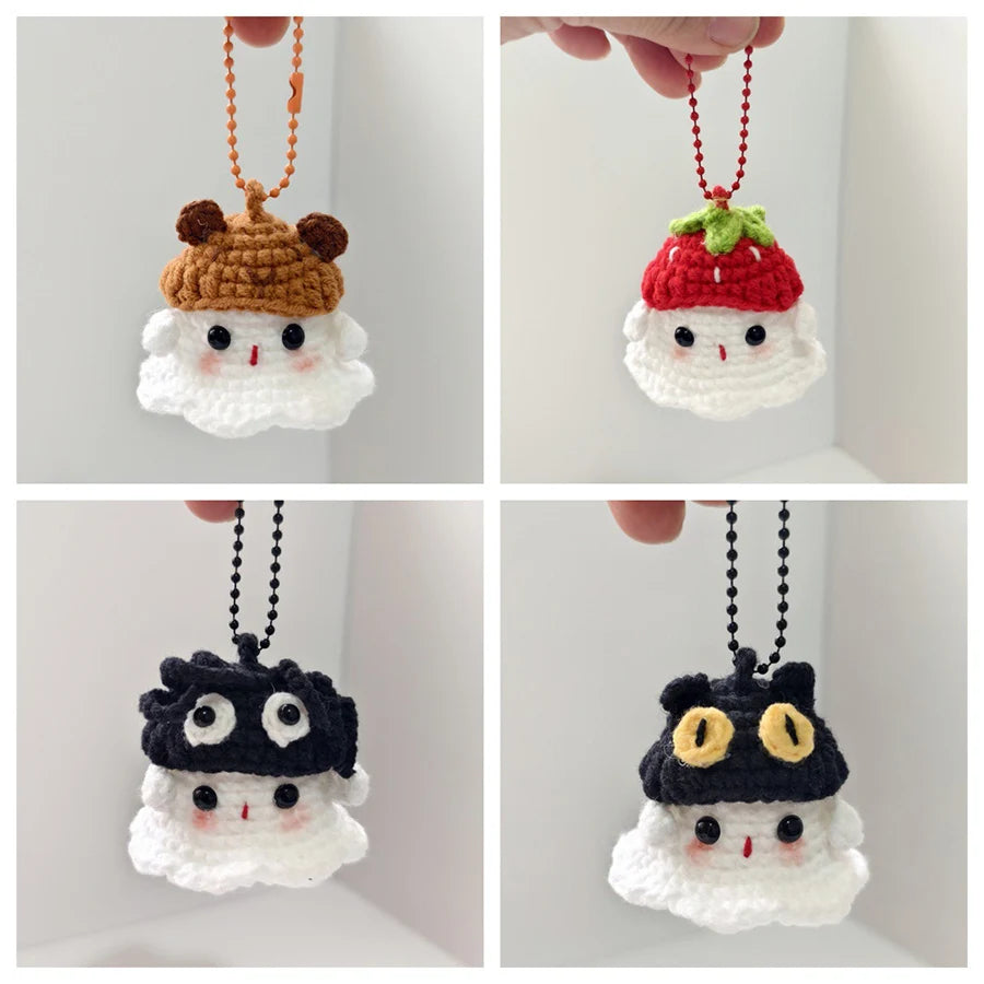 Creative Hand Knitting Ghost Keychain Pendant Halloween Home Decoration Funny Handmade Crochet Ghost Doll Ornament Gifts