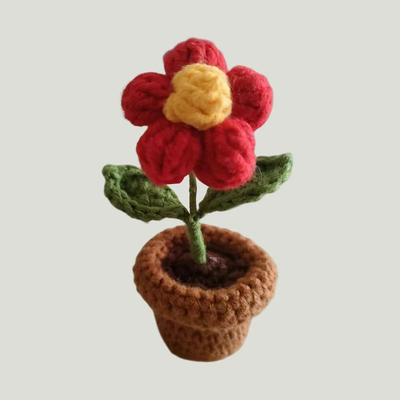 Mini Handmade Crochet Flowers – Sunflower & Rose Potted Plants for Home Decor!