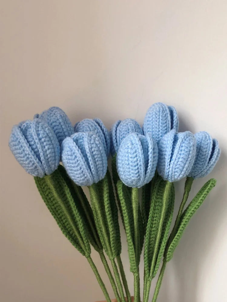 Handmade Crochet Tulip Bouquet – Wool Yarn Knitted Flowers for Home Decor & Mother’s Day Gifts