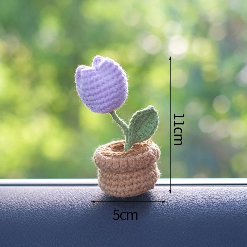 Sunflower & Tulip Crochet Flowers – Handmade Mini Potted Plants for Mother’s Day Gifts & Home Decor