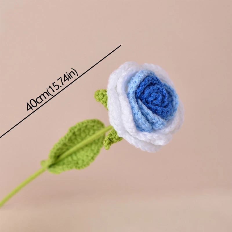 Hand-Knitted Crochet Rose Bouquet – Finished Simulation Flower for Home & Wedding Decor