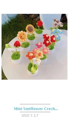 Sunflower & Tulip Crochet Flowers – Handmade Mini Potted Plants for Mother’s Day Gifts & Home Decor