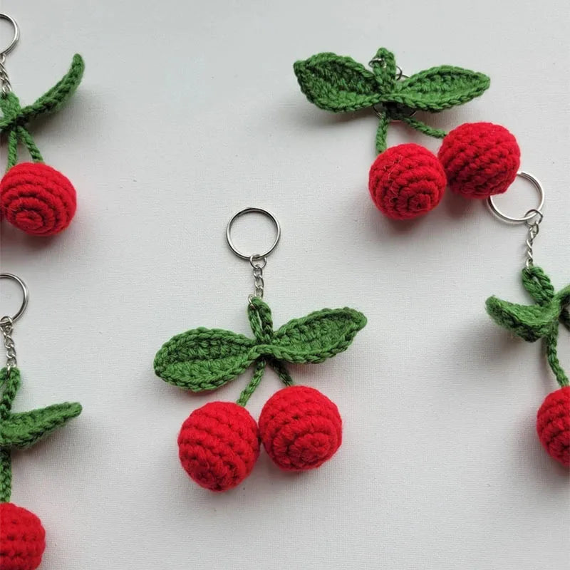 Crochet Cherry Keychain cute Charm & Handmade