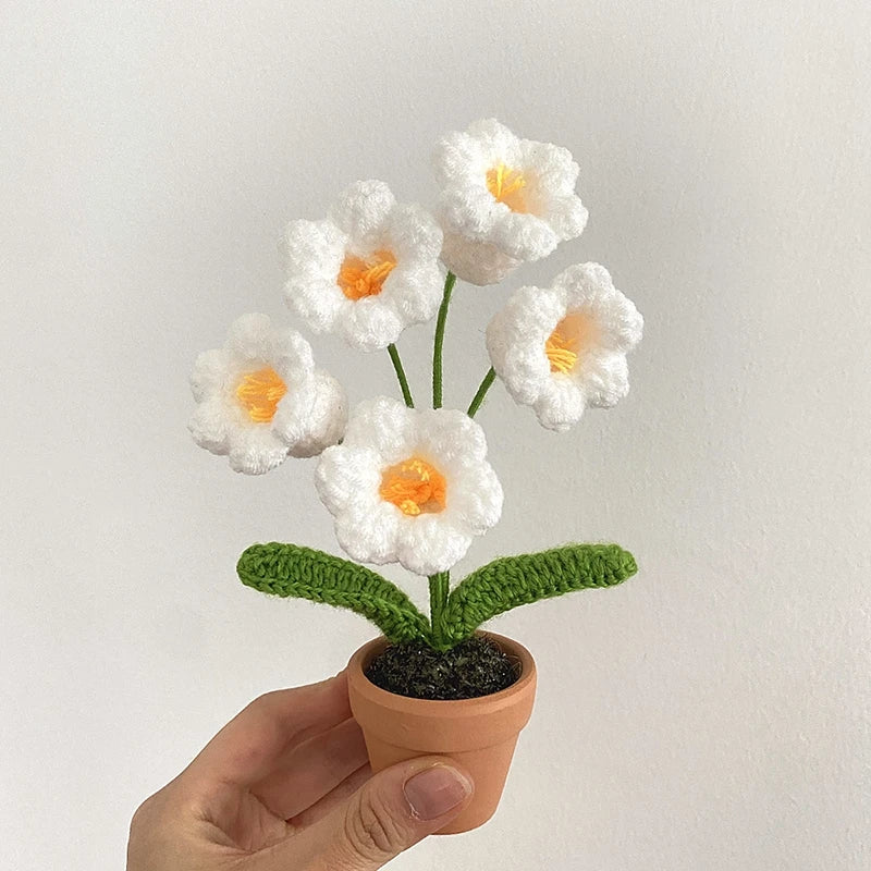 Sunflower & Tulip Crochet Flowers – Handmade Mini Potted Plants for Mother’s Day Gifts & Home Decor