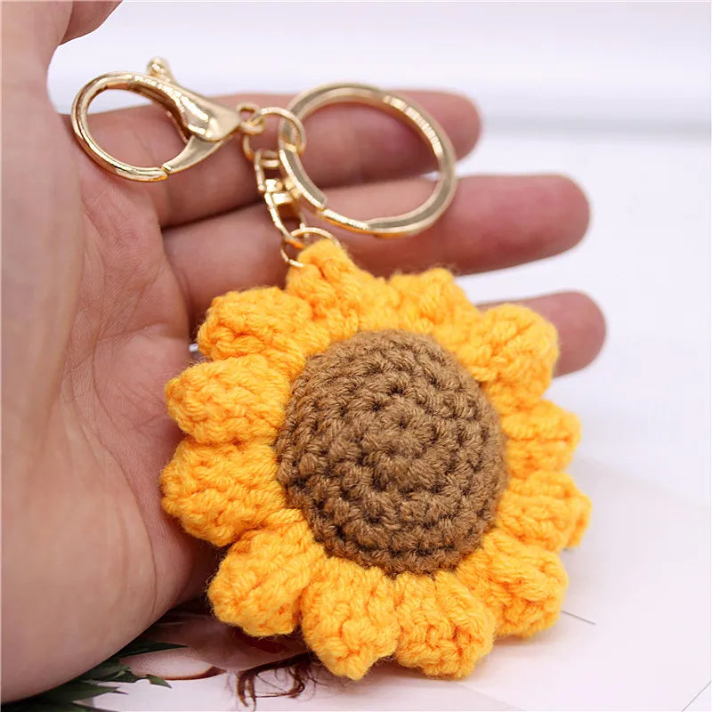 Creative Handmade Knitted Sunflower Keychain