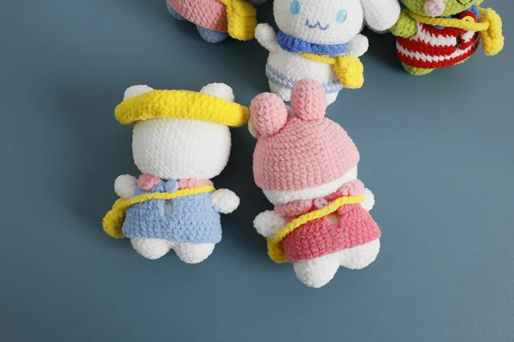 Sanrio Pochacco Hangyodon Hand Knitted Magnetic Doll Keychain kawaii Plush Wool crochet Toys Figure Soft Key Ring Birthday Gifts