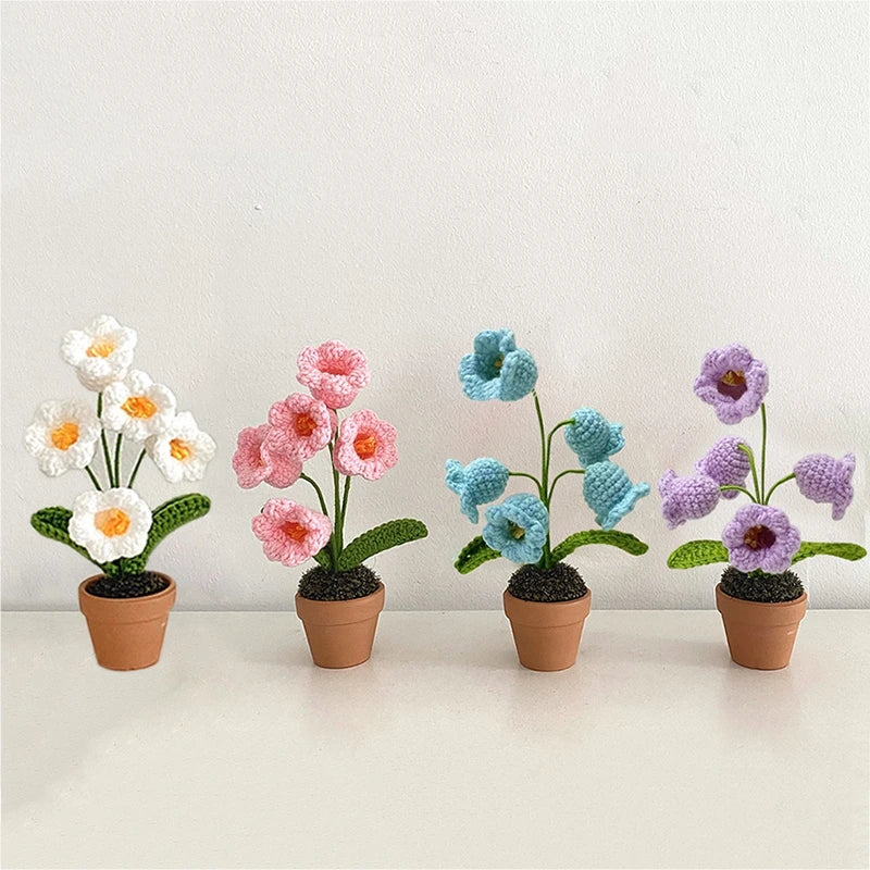 Sunflower & Tulip Crochet Flowers – Handmade Mini Potted Plants for Mother’s Day Gifts & Home Decor