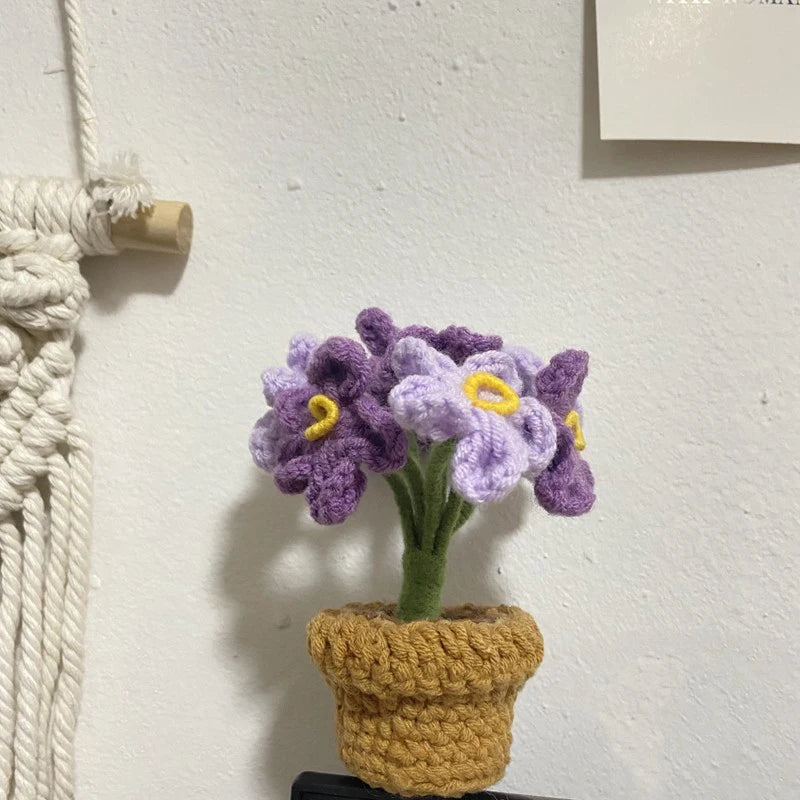 Mini Handmade Crochet Flowers – Sunflower & Rose Potted Plants for Home Decor!
