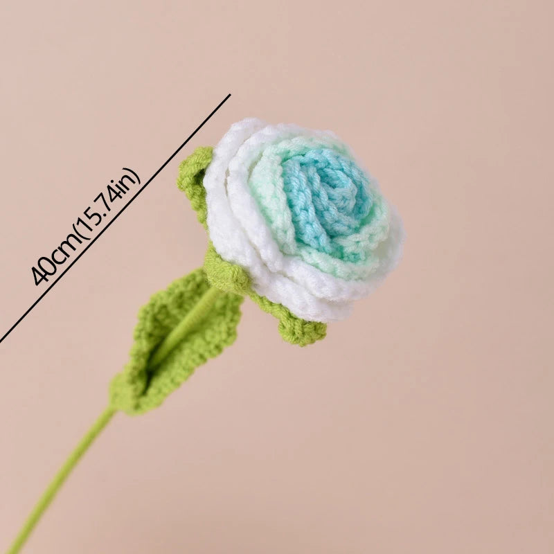 Hand-Knitted Crochet Rose Bouquet – Finished Simulation Flower for Home & Wedding Decor