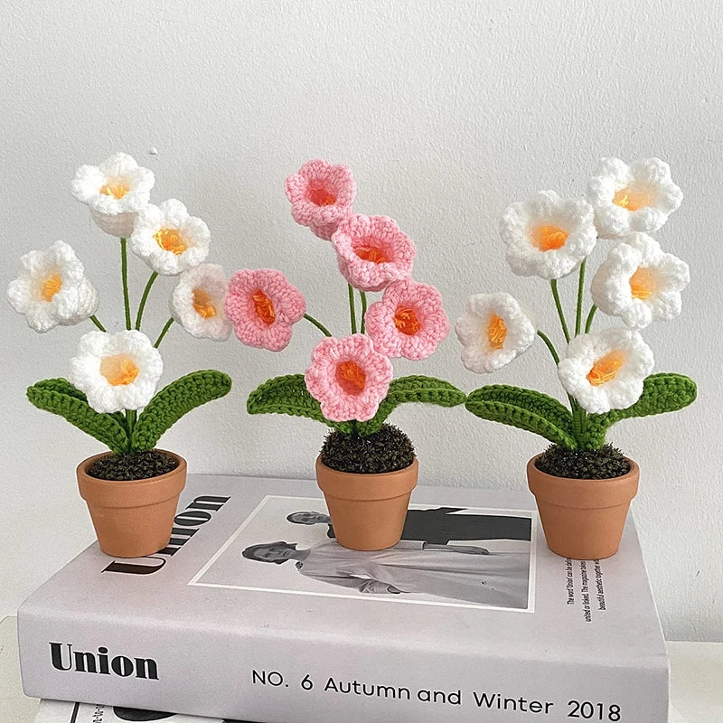 Sunflower & Tulip Crochet Flowers – Handmade Mini Potted Plants for Mother’s Day Gifts & Home Decor