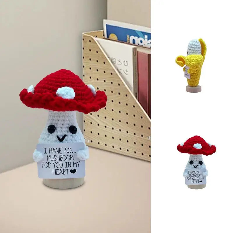 Emotional Support Crochet Positive Mushroom Crochet Mushroom Mushroom Plushie Encouraging Exquisite Decor For Bookshelves Family