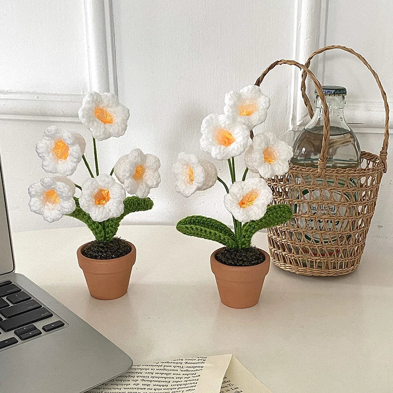 Sunflower & Tulip Crochet Flowers – Handmade Mini Potted Plants for Mother’s Day Gifts & Home Decor