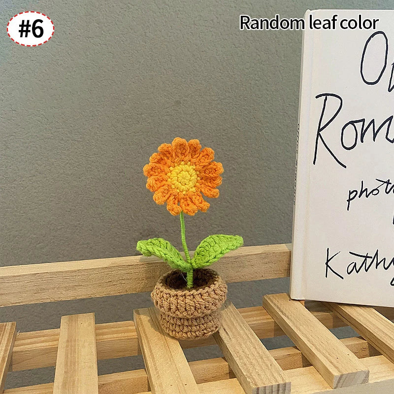 Sunflower & Tulip Crochet Flowers – Handmade Mini Potted Plants for Mother’s Day Gifts & Home Decor