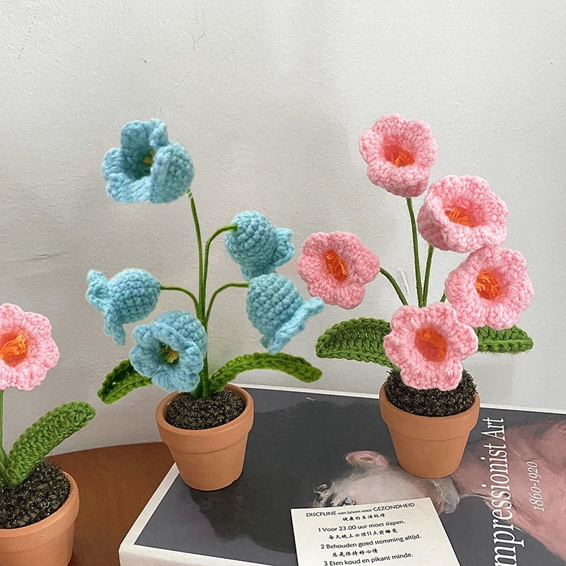 Sunflower & Tulip Crochet Flowers – Handmade Mini Potted Plants for Mother’s Day Gifts & Home Decor