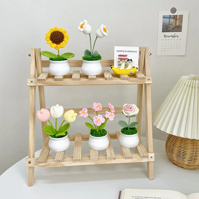 Sunflower & Tulip Crochet Flowers – Handmade Mini Potted Plants for Mother’s Day Gifts & Home Decor