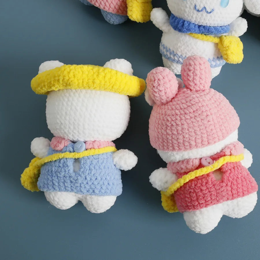 Sanrio Pochacco Hangyodon Hand Knitted Magnetic Doll Keychain kawaii Plush Wool crochet Toys Figure Soft Key Ring Birthday Gifts