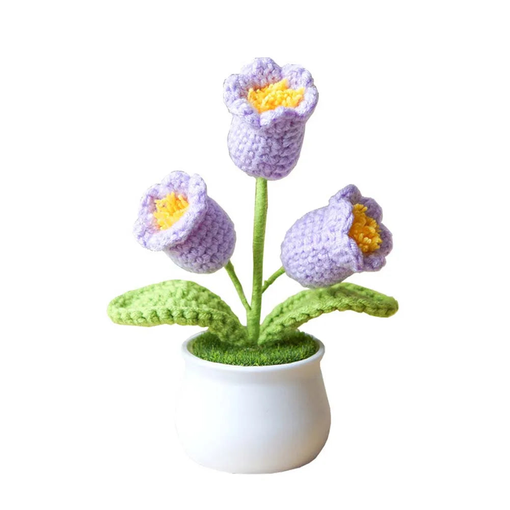 Handwoven Crochet Lily Valley Bonsai – Artificial Potted Flower for Desktop Decorations