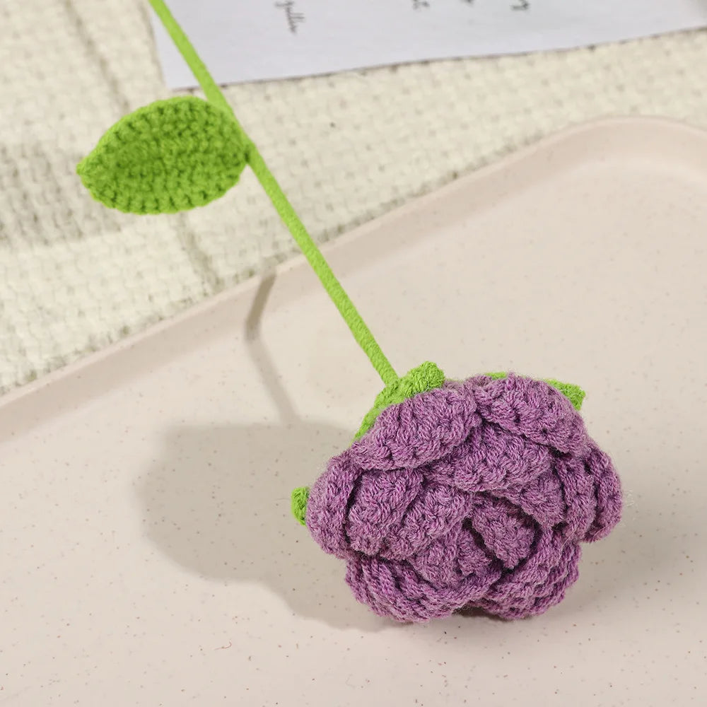 Hand-Knitted Crochet Rose Bouquet – Finished Simulation Flower for Home & Wedding Decor