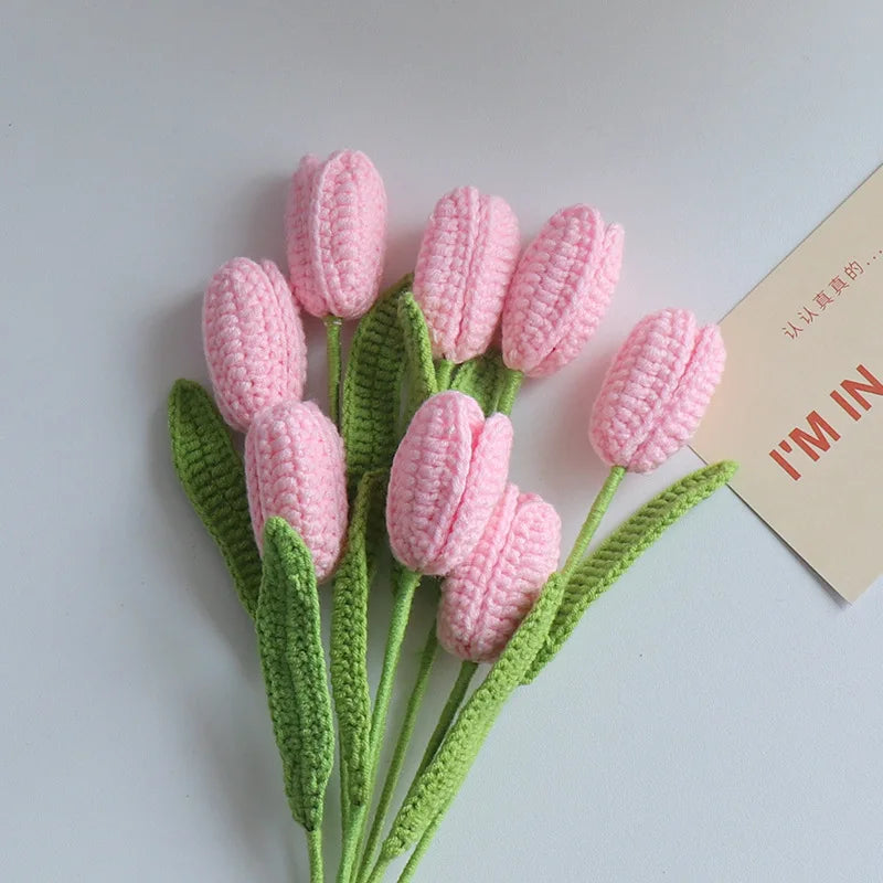 Crochet Tulip Bouquet – Colorful Handcrafted Artificial Flowers