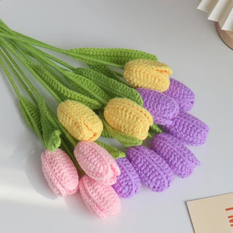 Crochet Tulip Bouquet – Colorful Handcrafted Artificial Flowers