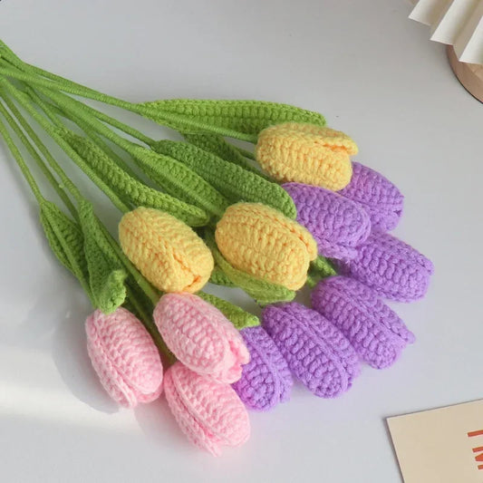 Crochet Tulip Bouquet – Colorful Handcrafted Artificial Flowers
