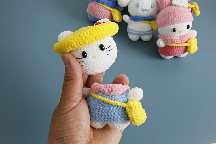 Sanrio Pochacco Hangyodon Hand Knitted Magnetic Doll Keychain kawaii Plush Wool crochet Toys Figure Soft Key Ring Birthday Gifts