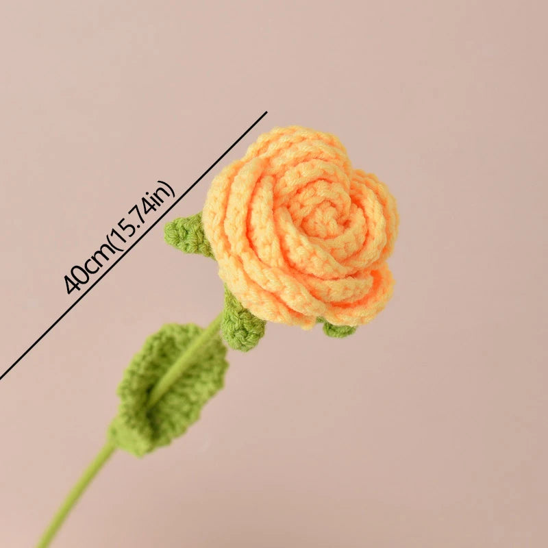 Hand-Knitted Crochet Rose Bouquet – Finished Simulation Flower for Home & Wedding Decor