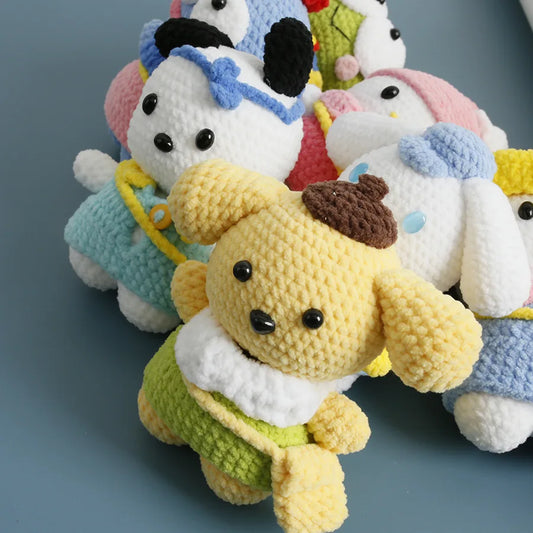 Sanrio Pochacco Hangyodon Hand Knitted Magnetic Doll Keychain kawaii Plush Wool crochet Toys Figure Soft Key Ring Birthday Gifts