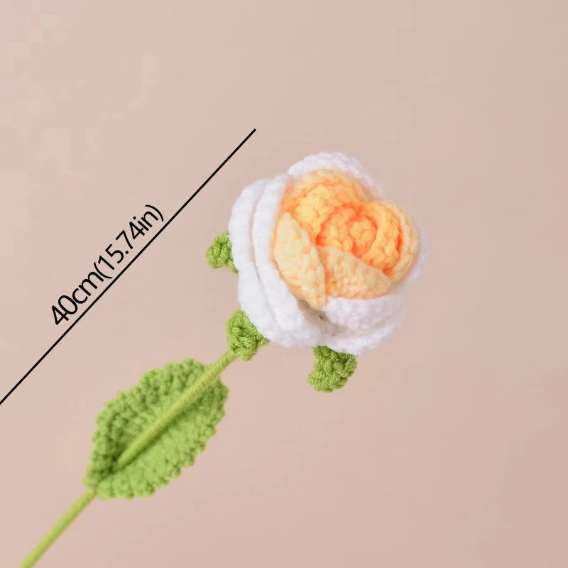 Hand-Knitted Crochet Rose Bouquet – Finished Simulation Flower for Home & Wedding Decor
