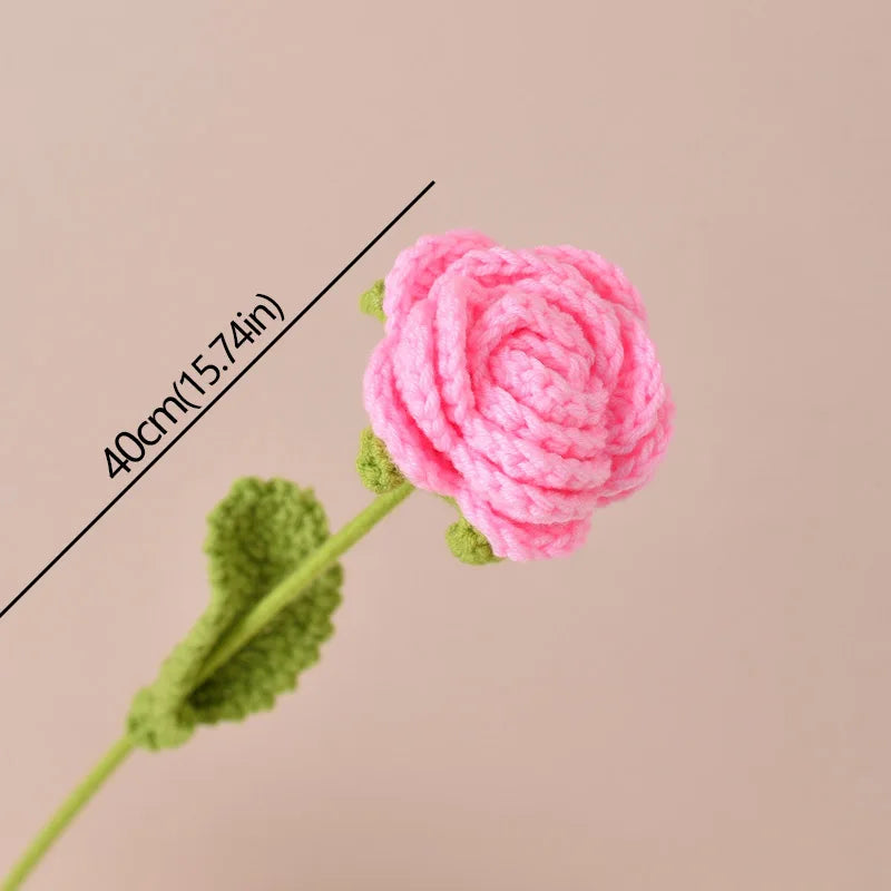 Hand-Knitted Crochet Rose Bouquet – Finished Simulation Flower for Home & Wedding Decor