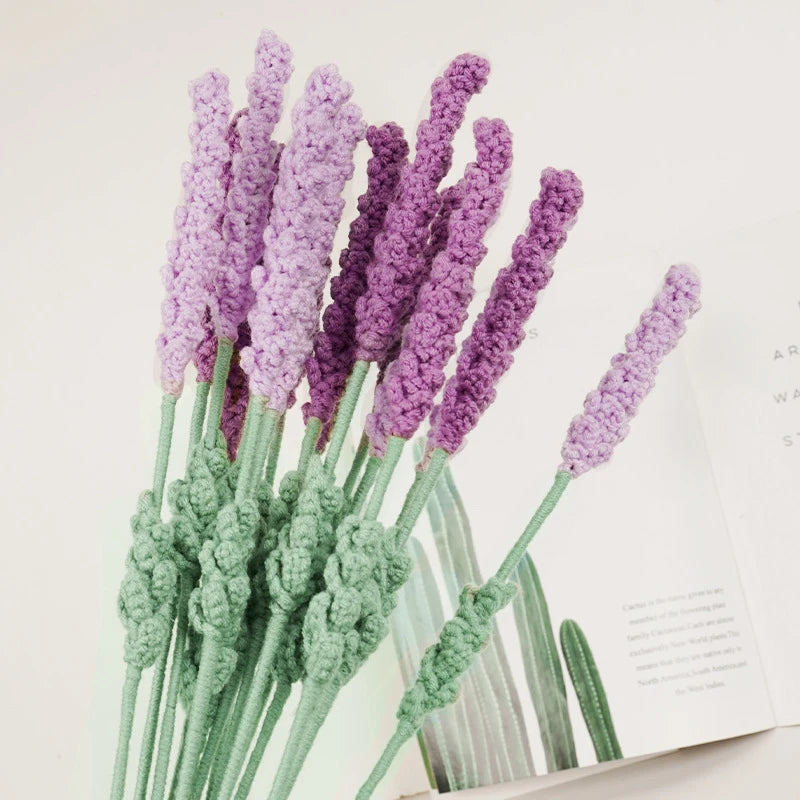 5pcs Handmade Crochet Lavender Bouquet – Purple Fantasy DIY Flower for Home Decor & Anniversary Gifts