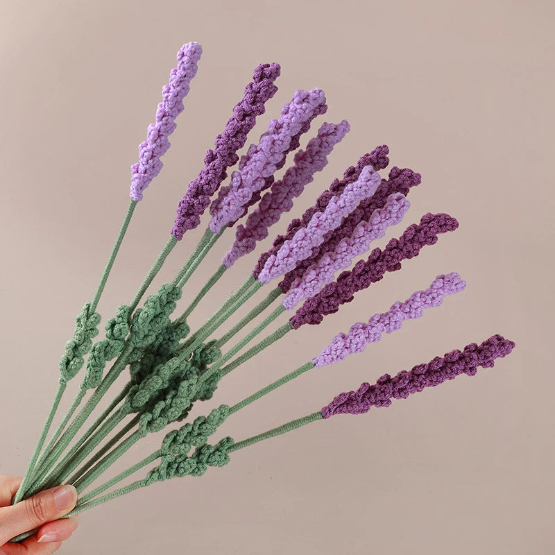 5pcs Handmade Crochet Lavender Bouquet – Purple Fantasy DIY Flower for Home Decor & Anniversary Gifts