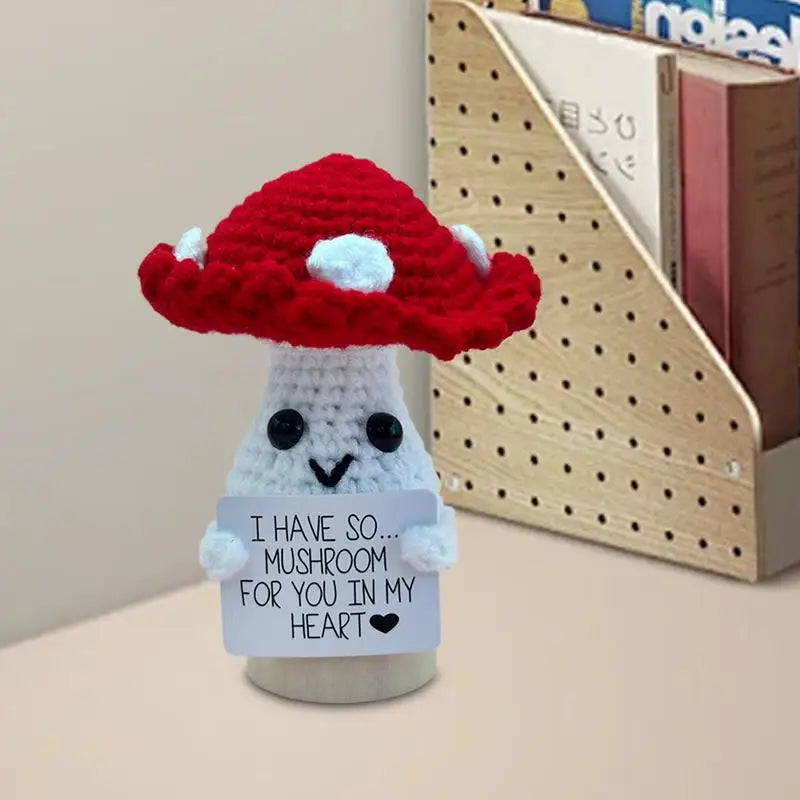 Emotional Support Crochet Positive Mushroom Crochet Mushroom Mushroom Plushie Encouraging Exquisite Decor For Bookshelves Family