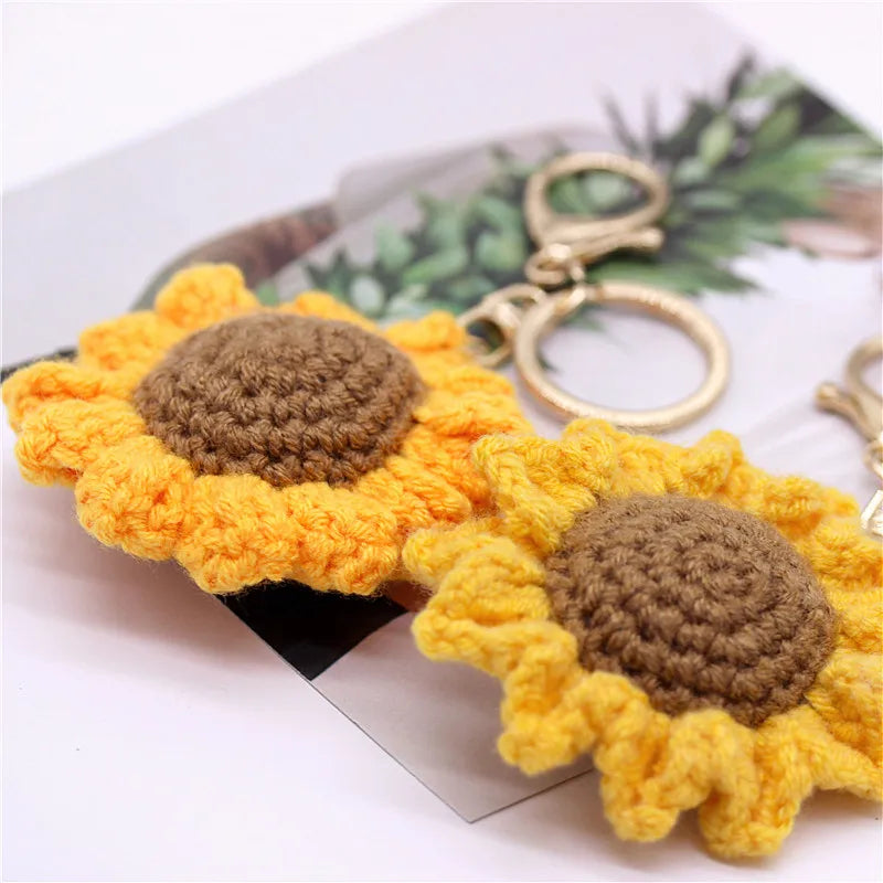 Creative Handmade Knitted Sunflower Keychain