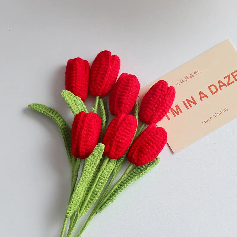 Crochet Tulip Bouquet – Colorful Handcrafted Artificial Flowers