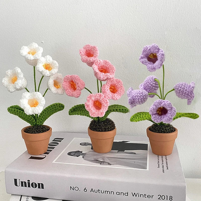 Sunflower & Tulip Crochet Flowers – Handmade Mini Potted Plants for Mother’s Day Gifts & Home Decor