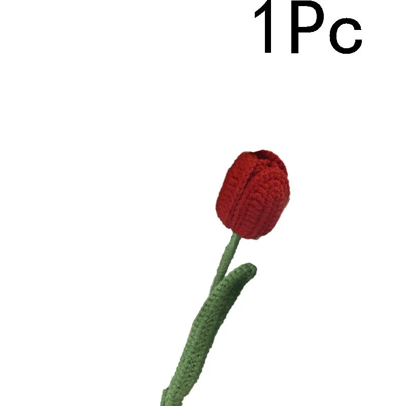 Handmade Crochet Tulip Bouquet – Wool Yarn Knitted Flowers for Home Decor & Mother’s Day Gifts