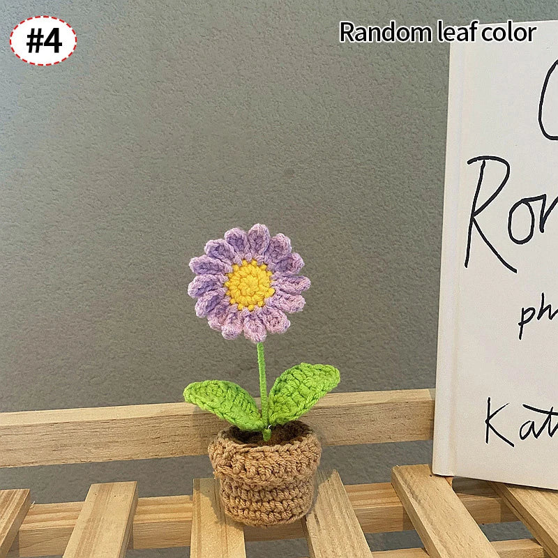 Sunflower & Tulip Crochet Flowers – Handmade Mini Potted Plants for Mother’s Day Gifts & Home Decor