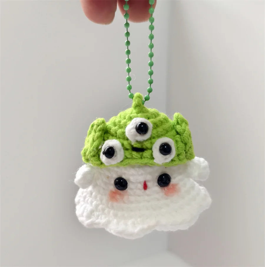Creative Hand Knitting Ghost Keychain Pendant Halloween Home Decoration Funny Handmade Crochet Ghost Doll Ornament Gifts