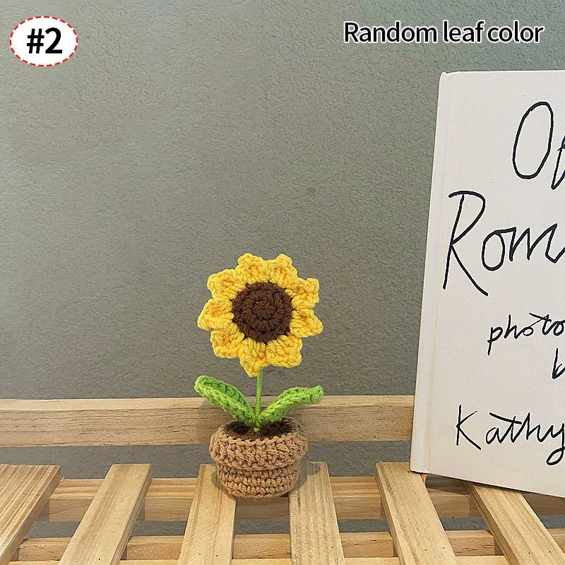 Sunflower & Tulip Crochet Flowers – Handmade Mini Potted Plants for Mother’s Day Gifts & Home Decor